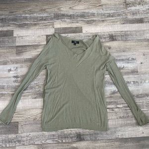 Long sleeve olive green blouse with slits on side